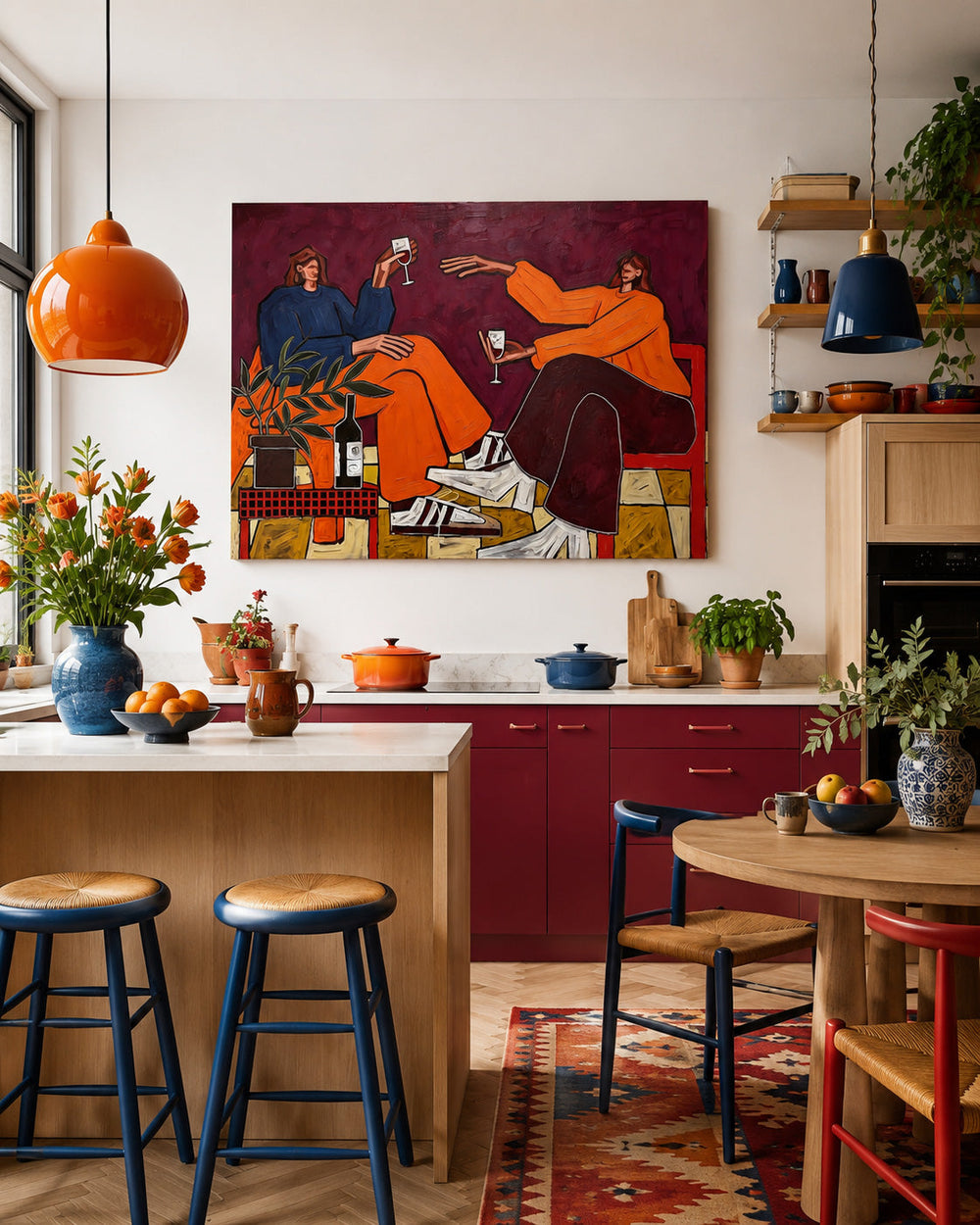 Modern Friends Portrait Painting With Wine For Living Room Wall Art Decor