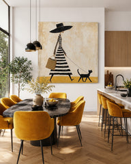 Chic Minimalist Fashion Art Of Woman With Cat For Modern Living Room Decor