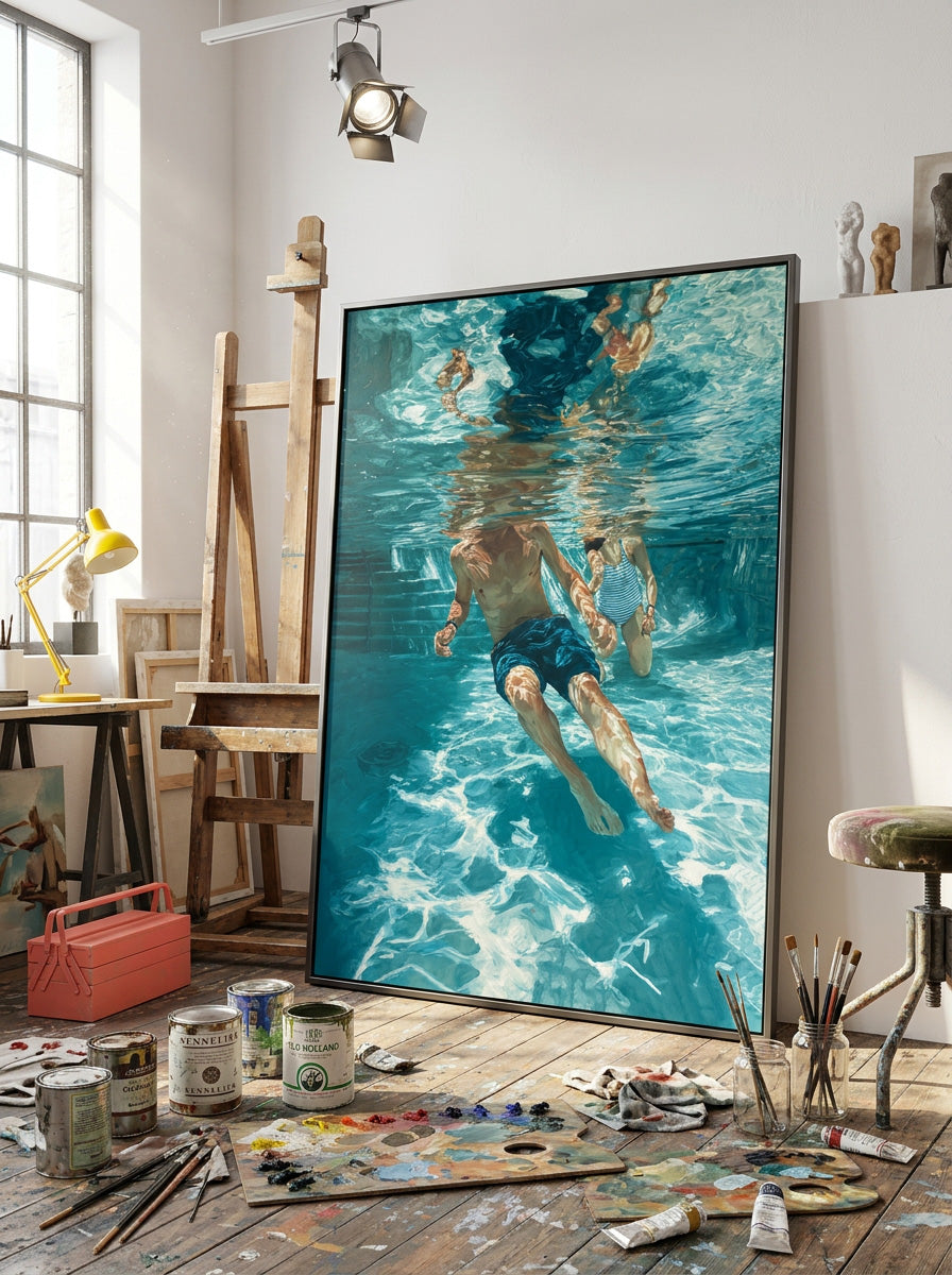 Summer Sports Swimming Scene Original Painting For Beach House Interior