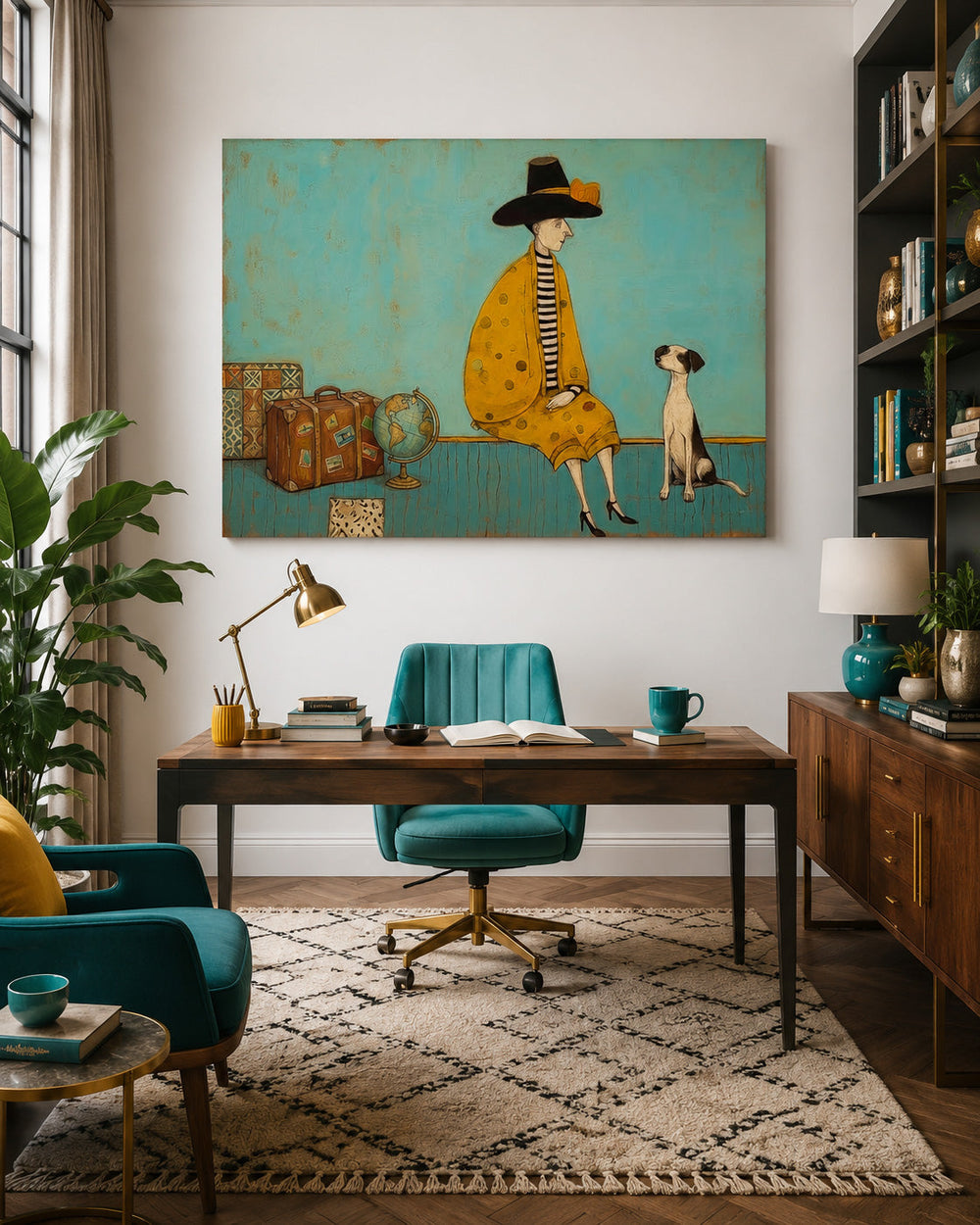 Stylish Woman And Dog Painting Unique Gift For Animal Lovers