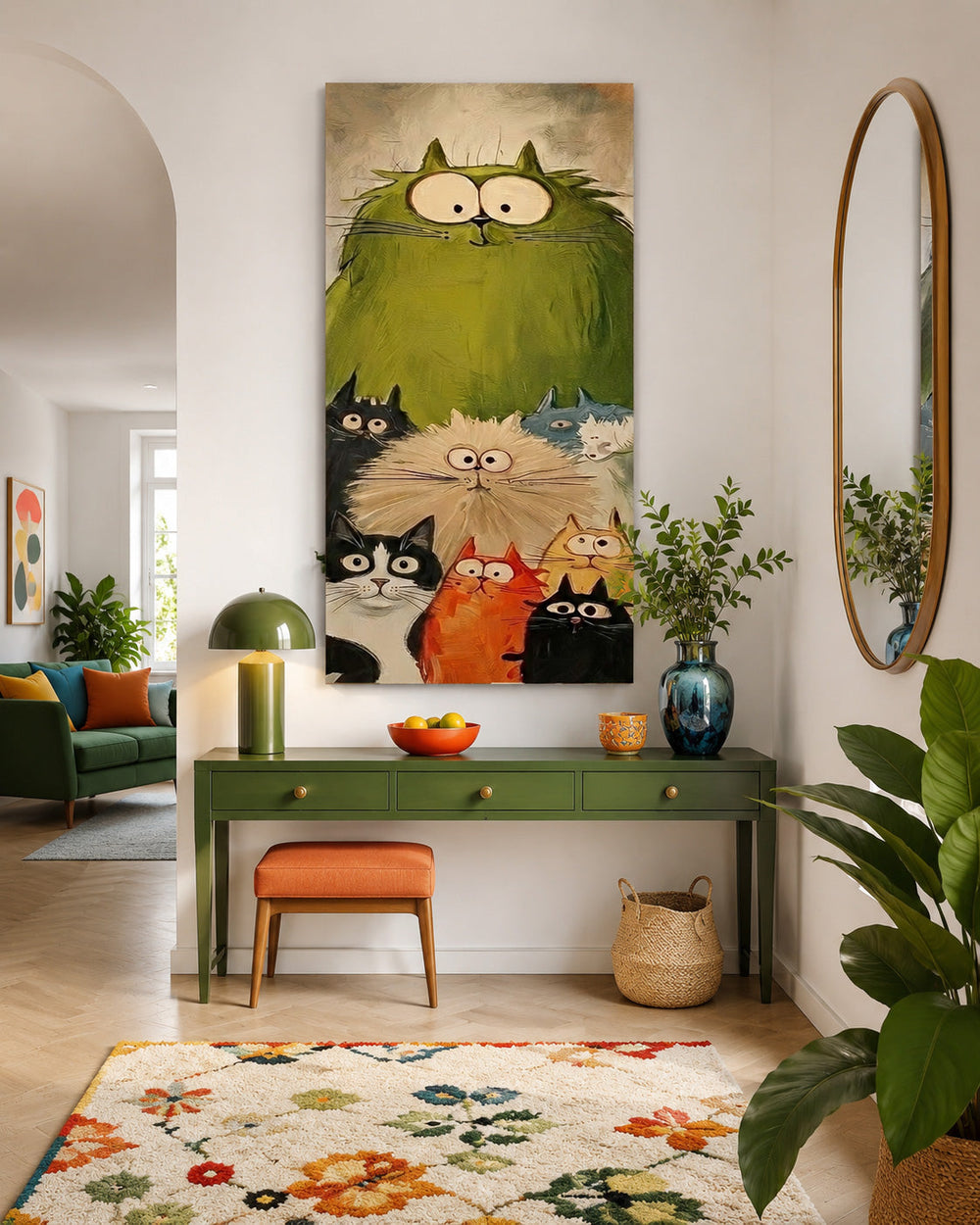 Original Illustrative Cat Artwork With Expressive Texture For Eclectic Home Interior Design