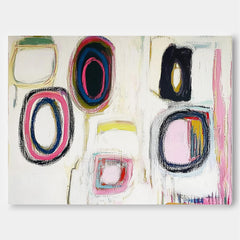 White Abstract Handmade Oil Painting Modern Colorful  Artwork Original Irregular Geometric Circles Wall Art