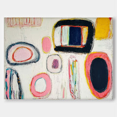 White Abstract Graffiti Oil Painting Modern Colorful  Artwork Original Irregular Geometric Circles Wall Art
