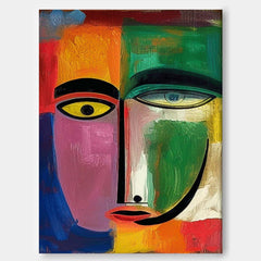 Expressive Abstract Faces Painting Original Colourful Bold Bright Artwork Modern Design New Art Wall Hanging