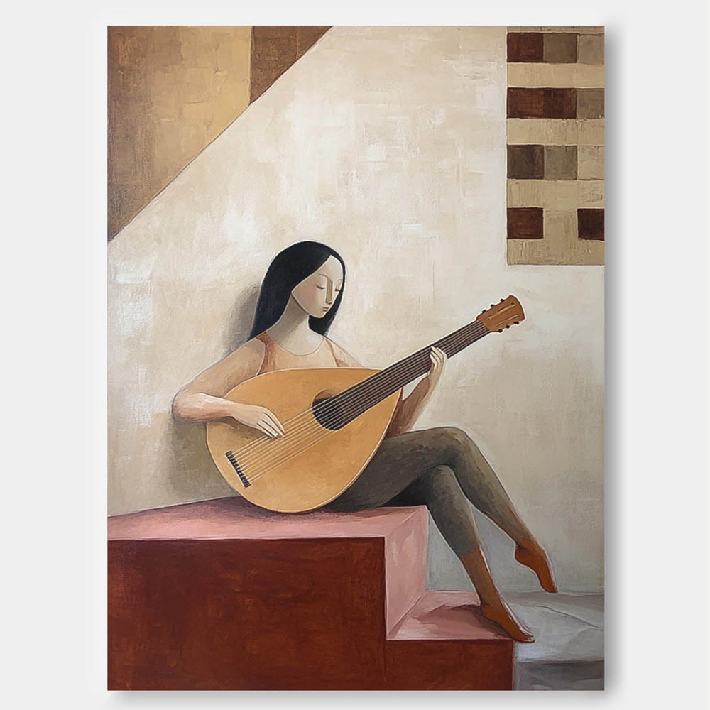 Little Girl Playing Guitar Wall Art painting Abstract Lady Acrylic Painting Large Portrait Artwork Home Decor