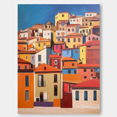 Original Architecture Wall Art Large Realism Acrylic painting Modern Colorful House Oil Painting Home Decor