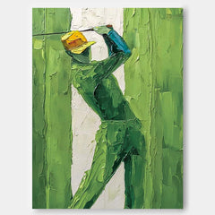 Large People Wall Art Abstract Playing Golf Oil Painting Canvas Original Golf Sports Artwork Home Decor、