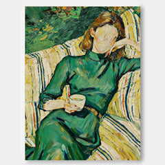 Emerald Green Impressionist Painting Faceless Woman In Dress Canvas Art Heavy Textured Wall Decor for Living Room 