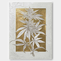 Gold Texture Plant Wall Art Large Flower Abstract Oil Painting Canvas Original Leaf Artwork Home Decor
