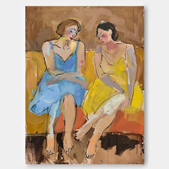 Large Friend Artwork Original Female Acrylic Painting Canvas Abstract Lady Wall Art Framed Gift