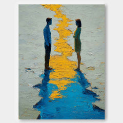 Abstract Lovers Oil Painting Romantic Couple Reflection Wall Art Heavy Texture Palette Knife Canvas Artwork