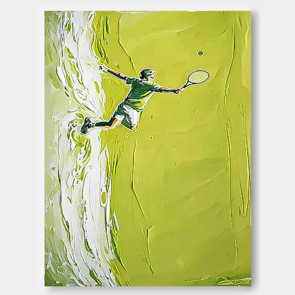 Large Green Tennis Court Painting Textured Wall Art Abstract Tennis Sports Art on Canvas Tennis Lovers Gift