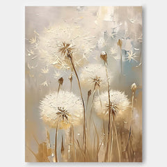 Abstract Flower Oil Painting on Canvas Big Original Texture Flowers Art Delicate Dandelion Painting Wall Decor