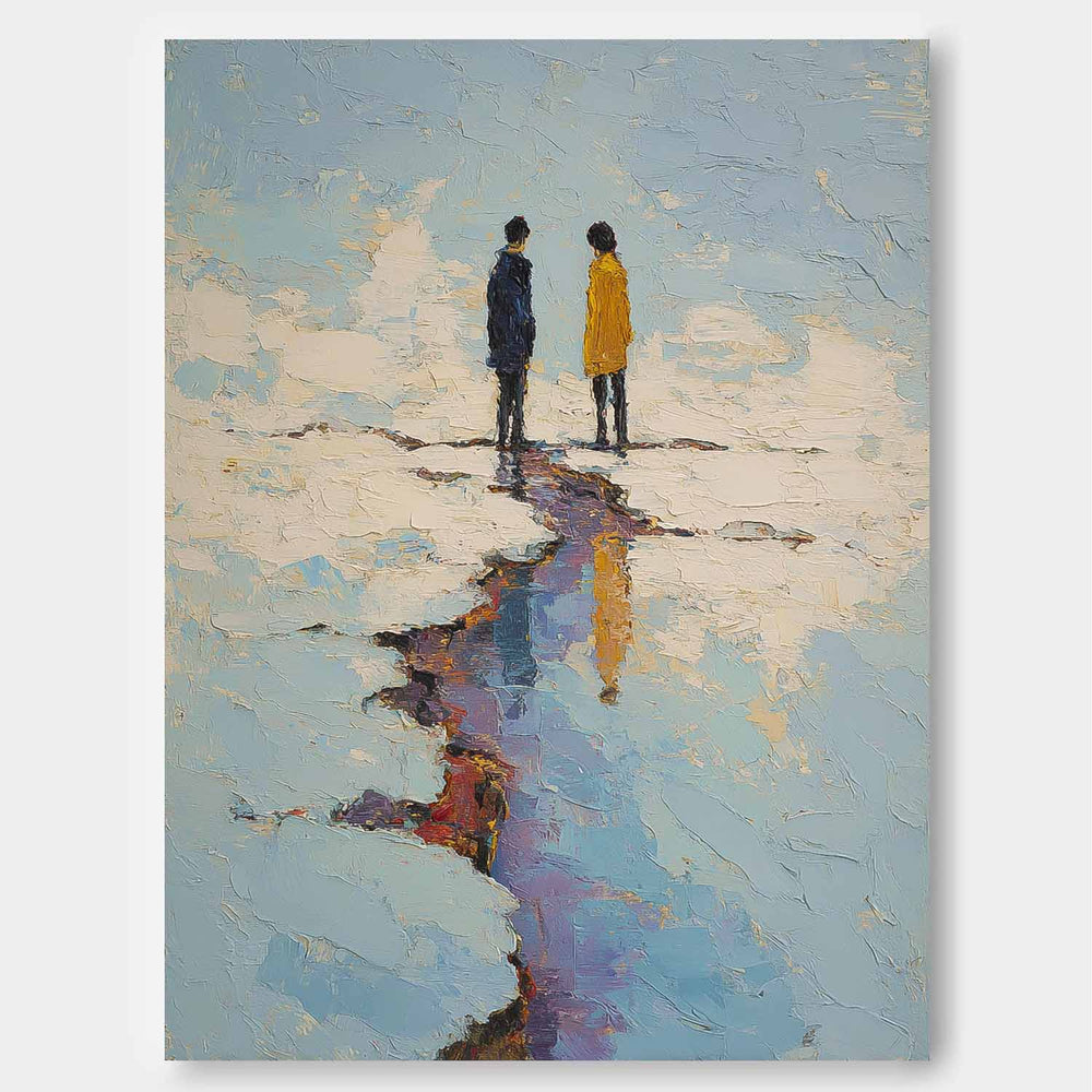 Contemporary Couple Silhouette Painting Hand-Painted Palette Knife Figurative Art Abstract Lovers Wall Decor 