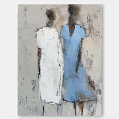 Minimalism Figure Acrylic Painting Original Portrait Wall Art Blue Abstract Oil Painting Canvas Home Decor