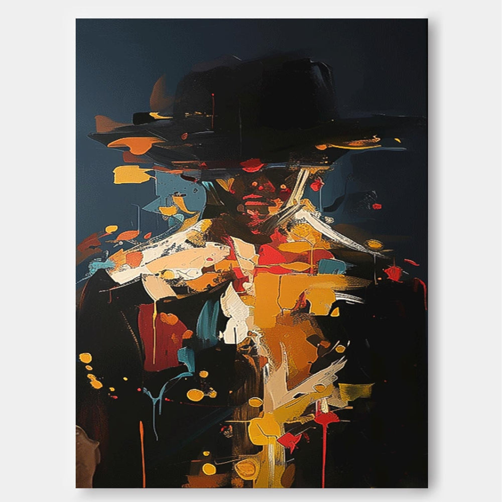 Original Cool Man Wall Art  Black Series Large Portrait Painting Abstract Faceless Artwork For Living Room