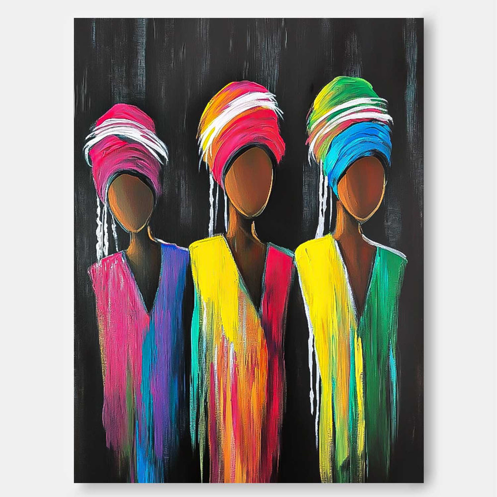 Origina National Costumes Acrylic Painting Canvas Framed Abstract Woman Wall Art Large Portrait Artwork