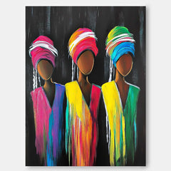 Origina National Costumes Acrylic Painting Canvas Framed Abstract Woman Wall Art Large Portrait Artwork
