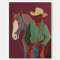Western Cowboy & Horse Art Painting Rustic Vintage Wall Decor For Home Cowboy Themed Interior Design