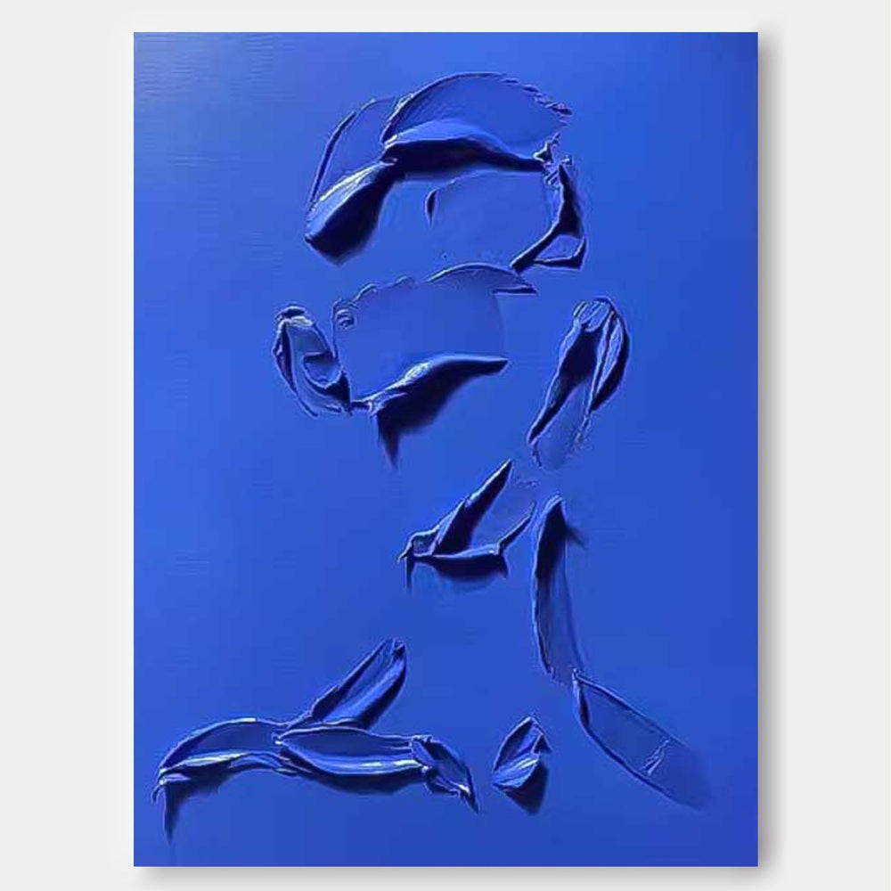 Blue Minimalist Canvas Oil Painting Big Abstract People Silhouette Acrylic Painting Original Artwork Home Decor