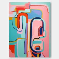 Extra Large Canvas Art Pink Line Original Abstract Oil Painting Modern Wall Art For Living Room