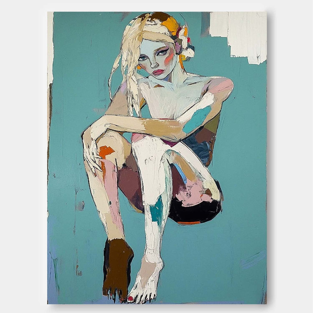 Woman Artwork Large Girl Portrait Painting Abstract Lady Painting Original Wall Art Framed For Living Room