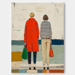 Stylized Figure Oil Paintings Contemporary Bold Fashion Wall Art Textured Abstract Couple Artwork