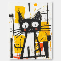 Modern Cute Kitten Texture Animal Oil Painting Graffiti Line Oil Painting Abstract Wall Art Decor