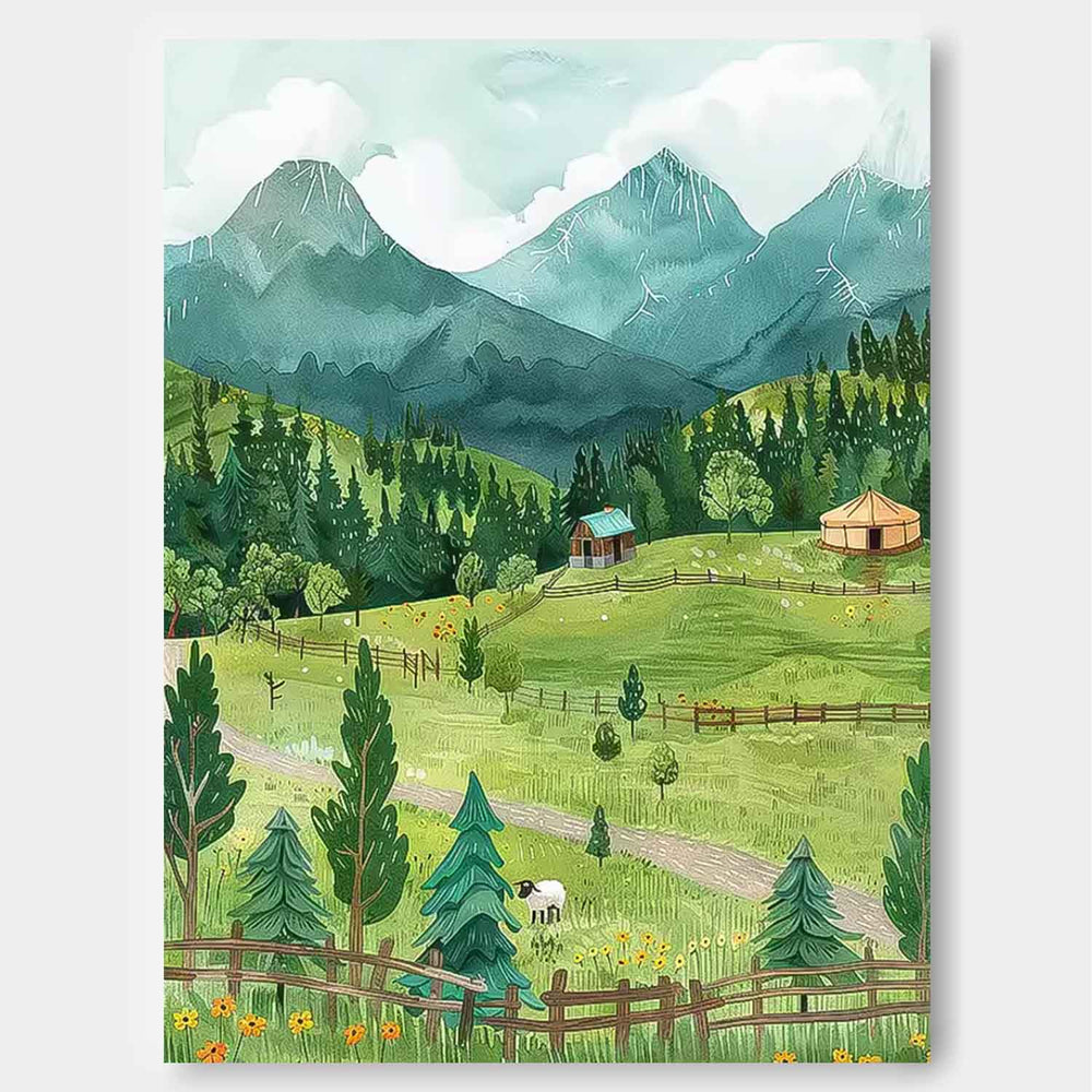Abstract Modern Prairie Wall Art Sheep Acrylic Painting Large Landscape Oil Painting On Canvas Home Decor