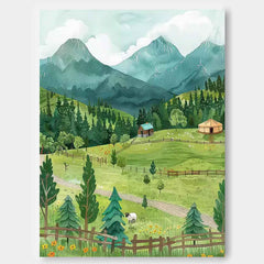Abstract Modern Prairie Wall Art Sheep Acrylic Painting Large Landscape Oil Painting On Canvas Home Decor