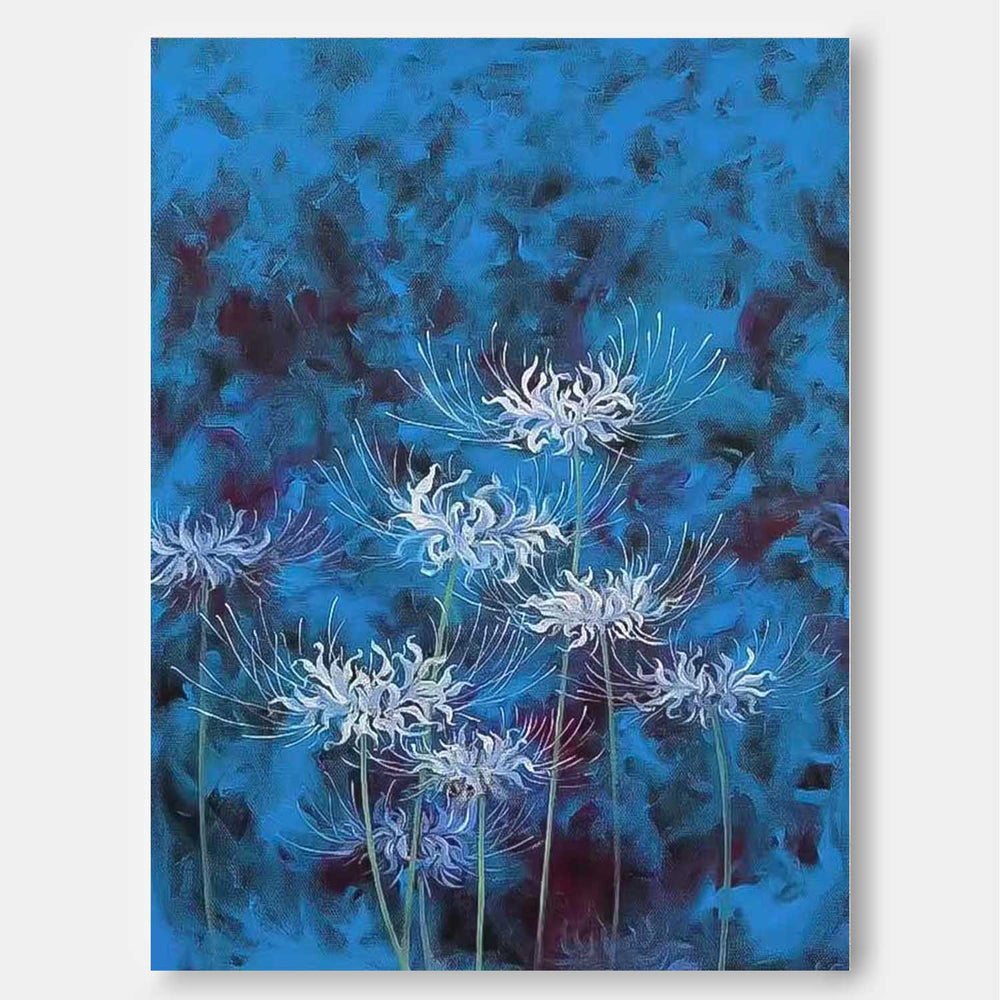 Original Modern Equinox Flower Artwork Abstract Hand Painted Oil Painting On Canvas Blue Floral Wall Art Home Decor