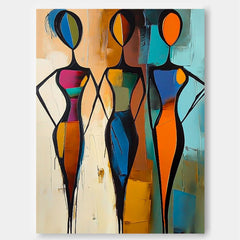 Abstract Woman Wall Art Large Line Portrait Artwork Original Lovely Acrylic Painting Canvas Framed
