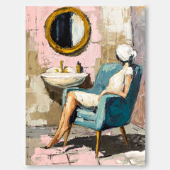 Original Impressionist Bathroom Art Oil Painting Modern Home Decor Gold Abstract Lady Oil Painting Canvas