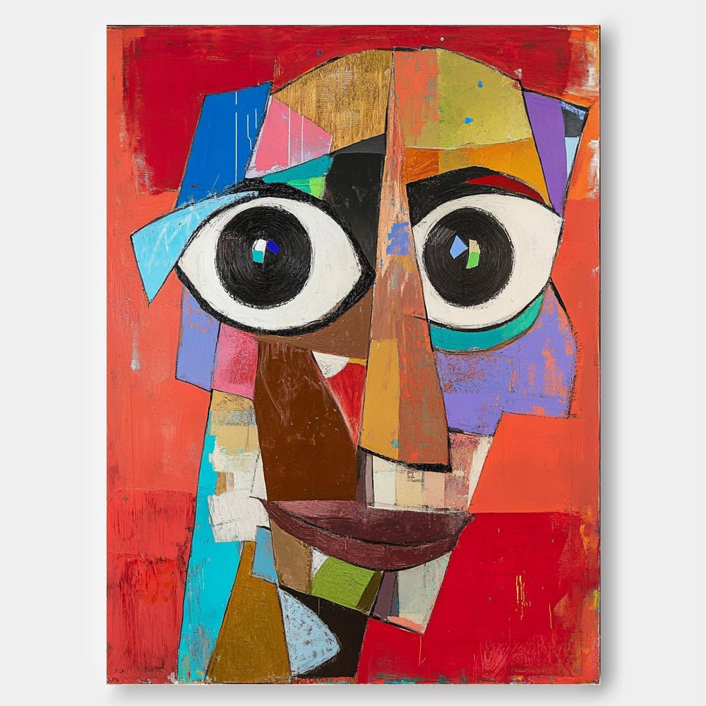 Modern Facial Wall Art Original Bold Bright Red Artwork Expressive Abstract Faces Painting Home Decor