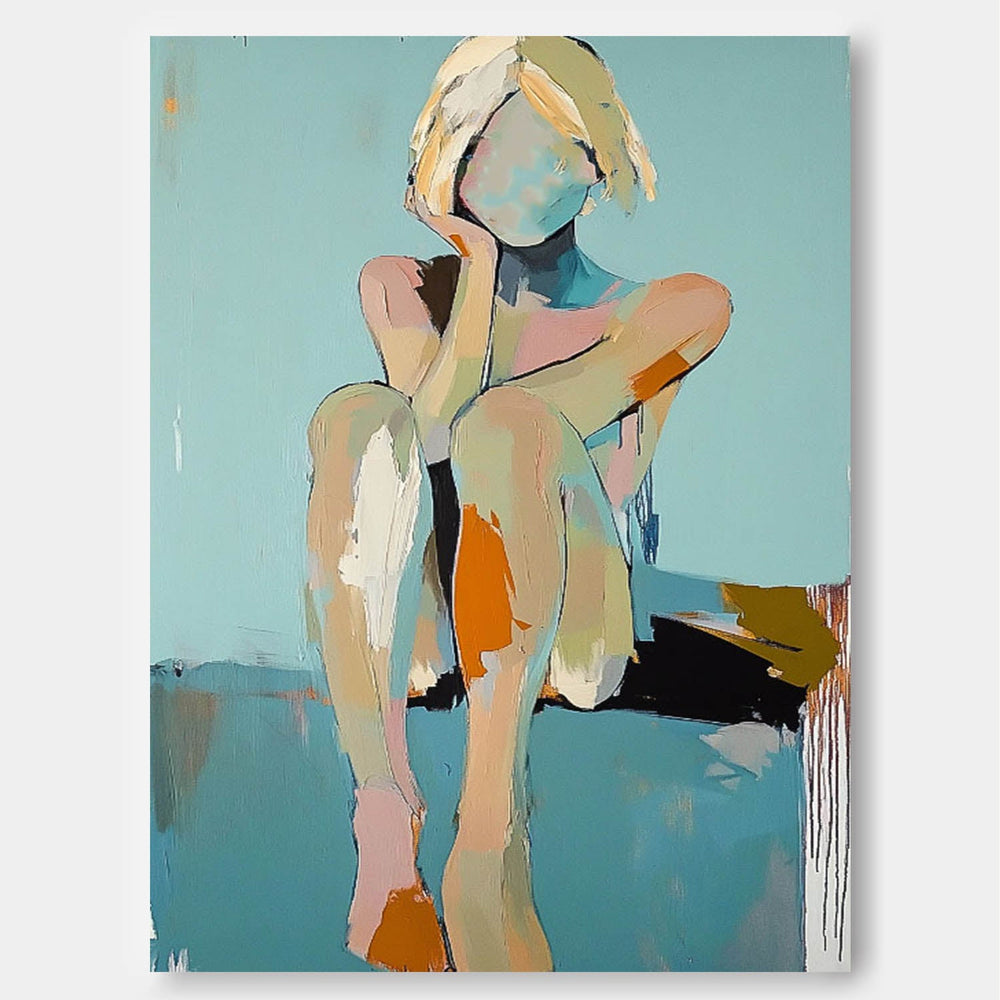 Large Faceless Portrait Painting Abstract Lady Painting Woman Face Artwork Original Wall Art Framed Home Decor