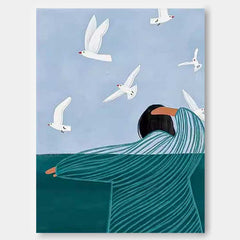 Abstract Child Back View Oil Painting On Canvas Original Line Wall Art Modern Impressionism Art For Children's Room