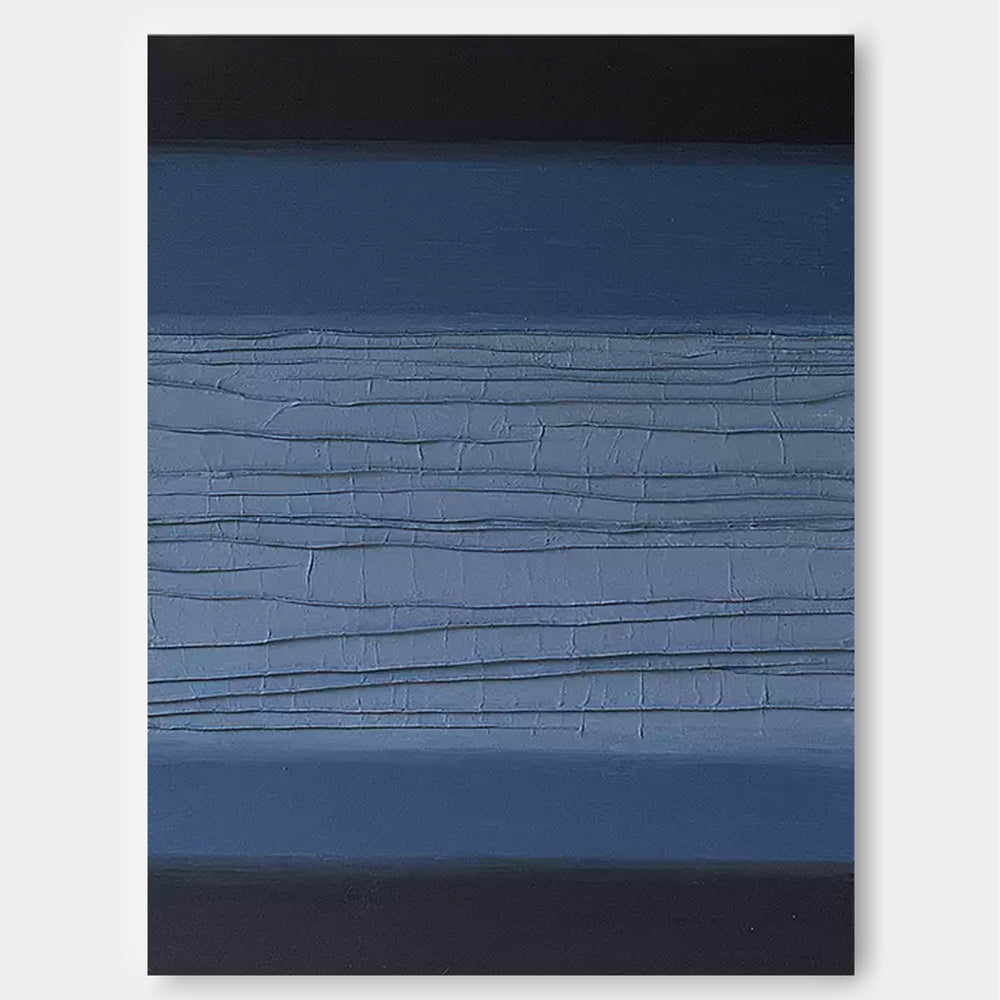 Original Wall Art Blue And Black Large Abstract acrylic painting Texture Minimalist Oil Painting On Canvas Home Decor