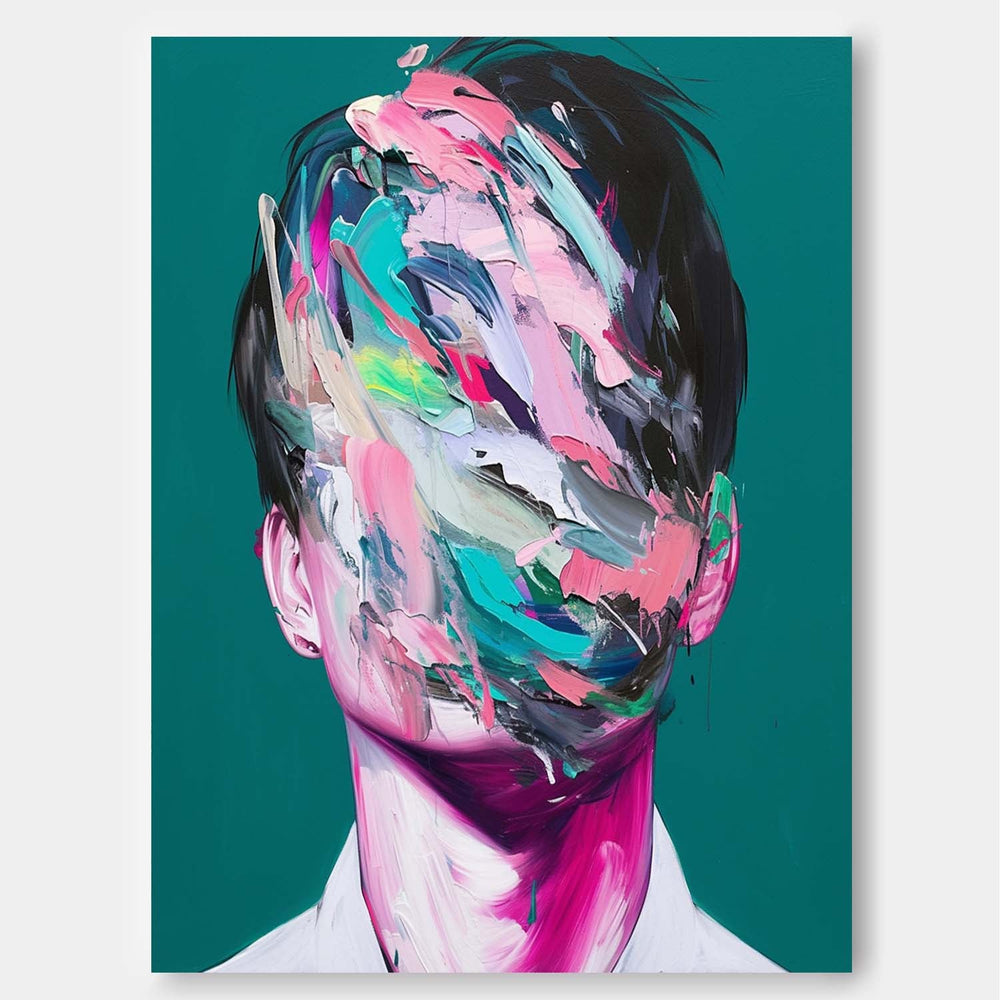 Face Figurative Texture Portrait Large Handsome Boy Wall Art Original Man Painting Canvas Fashion Home Decor