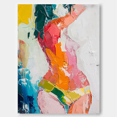 Abstract Vibrant Colorful Body Oil Painting On Canvas Original Texture Sexy Girl Wall Art Modern Artwork