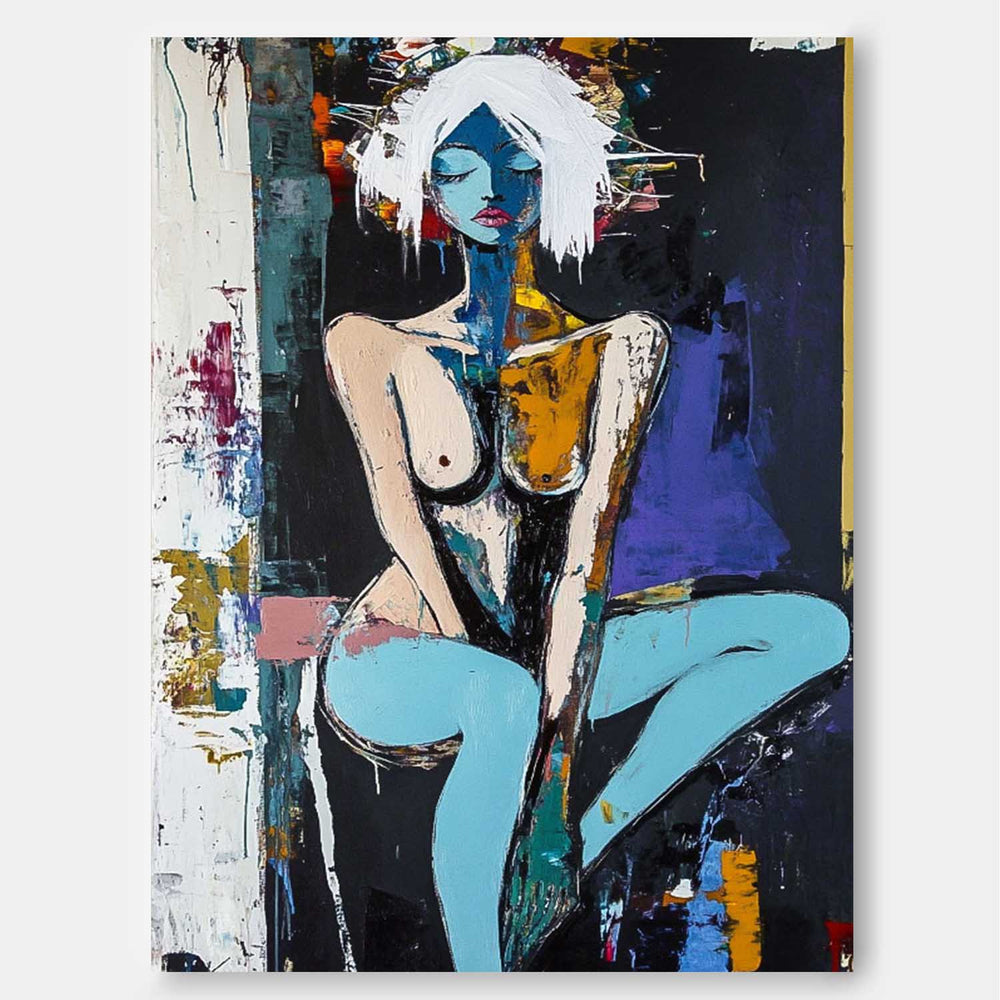 Large Girl Portrait Painting Abstract Lady Painting Woman Artwork Original Dark Style Wall Art Framed