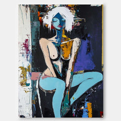 Large Girl Portrait Painting Abstract Lady Painting Woman Artwork Original Dark Style Wall Art Framed