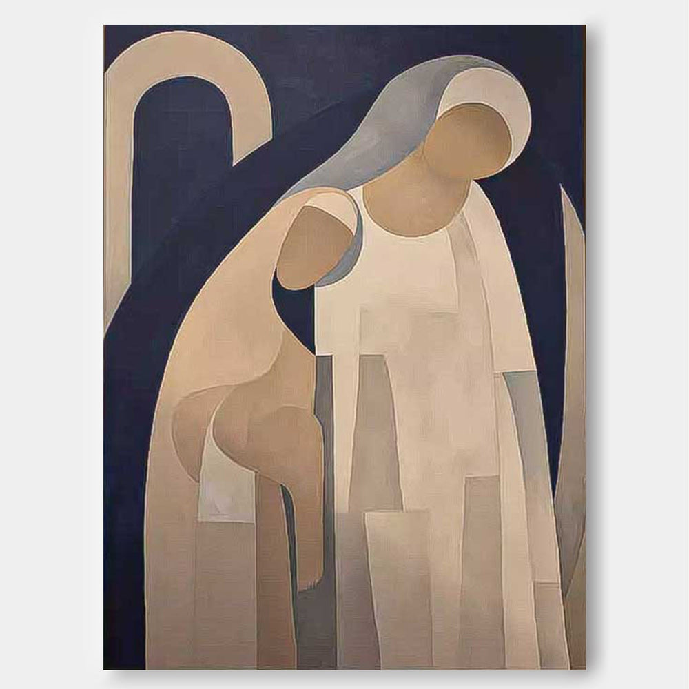 Original Nun Wall Art Minimalist Bible People oil Painting On Canvas Abstract Contemporary Acrylic Painting 