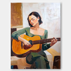Original Texture Girl Playing Guitar Wall Art Portrait Modern Artwork Abstract Woman Oil Painting On Canvas