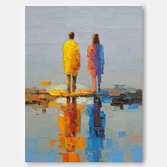 Hand-Painted Palette Knife Figurative Art Contemporary Couple Silhouette Painting Abstract Lovers Wall Decor 