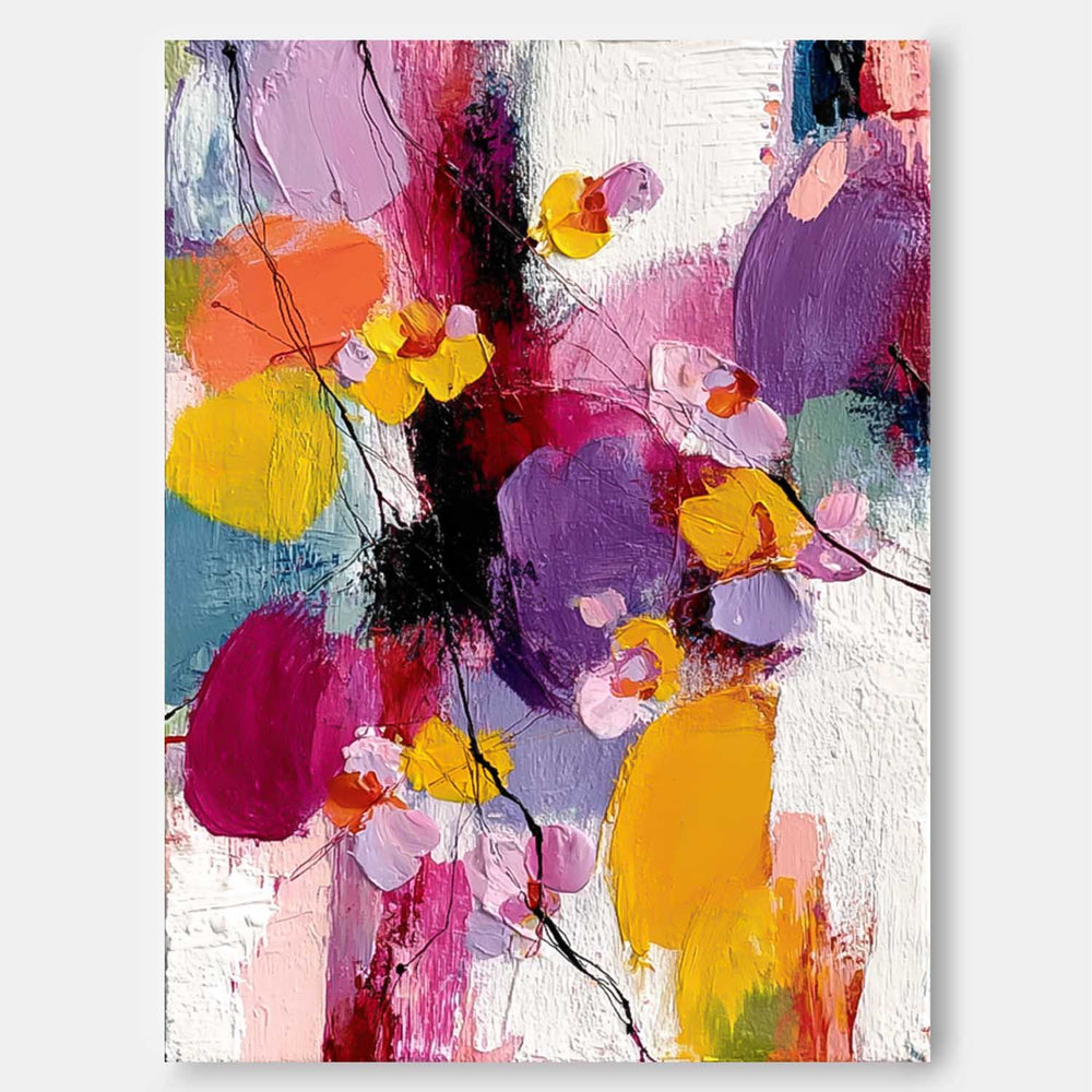 Large Color Flower Abstract Painting Canvas Original Graffiti Artwork Texture Plant Wall Art  Home Decor