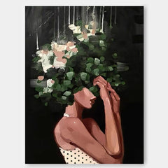 Abstract Lady Painting Woman Face Artwork Large Leaf Faceless Portrait Painting Original Wall Art