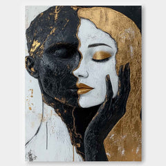 Large Duet Acrylic Painting Abstract Black And Gold Artwork Original Lovers Contemporary Wall Art Framed