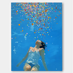Blue Abstract Swimming Girl Wall Art Diving Oil painting Diving in Ocean Woman Handmade Canvas Artwork