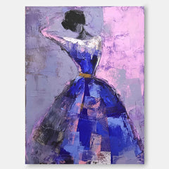 Original Purple Acrylic Painting Canvas Large Elegantly Lady Artwork Abstract Woman Wall Art Framed