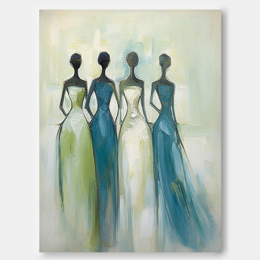 Contemporary Gallery Wall Art Modern Blue Minimal Abstract Painting Figure Neutral Wall Decor Line
